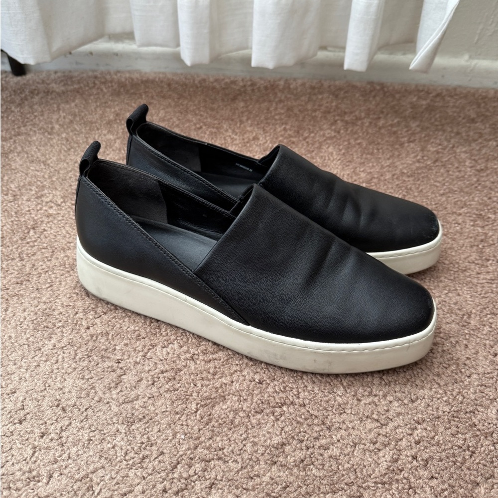 Vince Women’s Black Leather Slip-On Sneakers